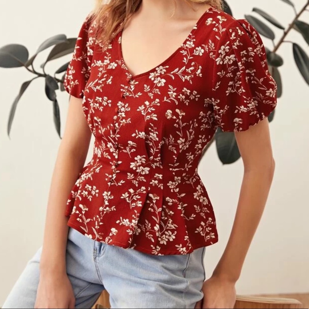 F21 Floral puff sleeve top